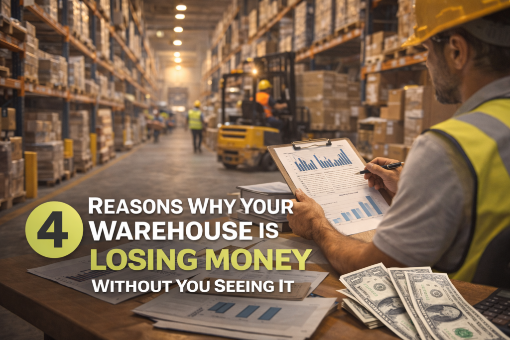 Warehouse manager reviewing operational reports showing hidden warehouse costs